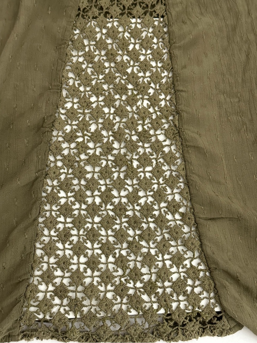Free People The Best Olive Crochet Lace Button Down Boho Festival Blouse Medium - Picture 4 of 10
